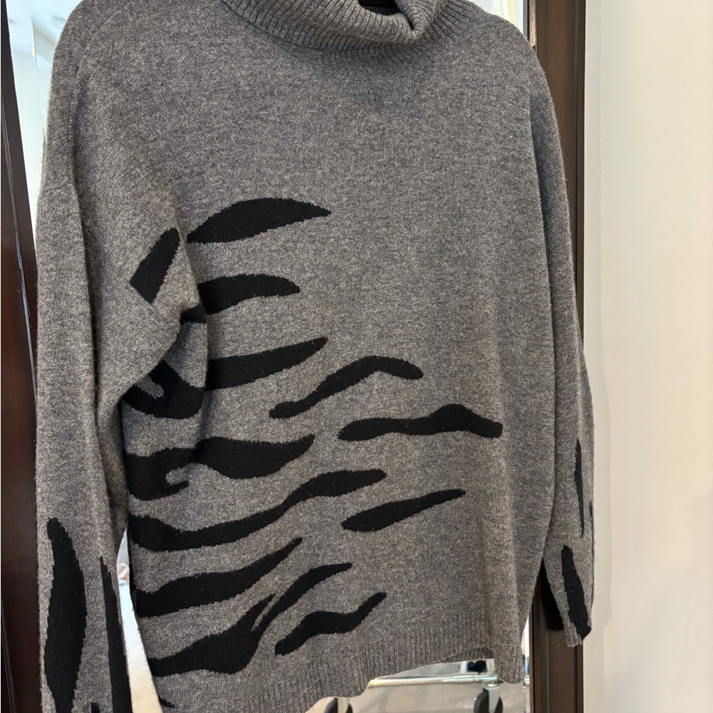 Artistic Gray and Black Cowl Neck Sweater
